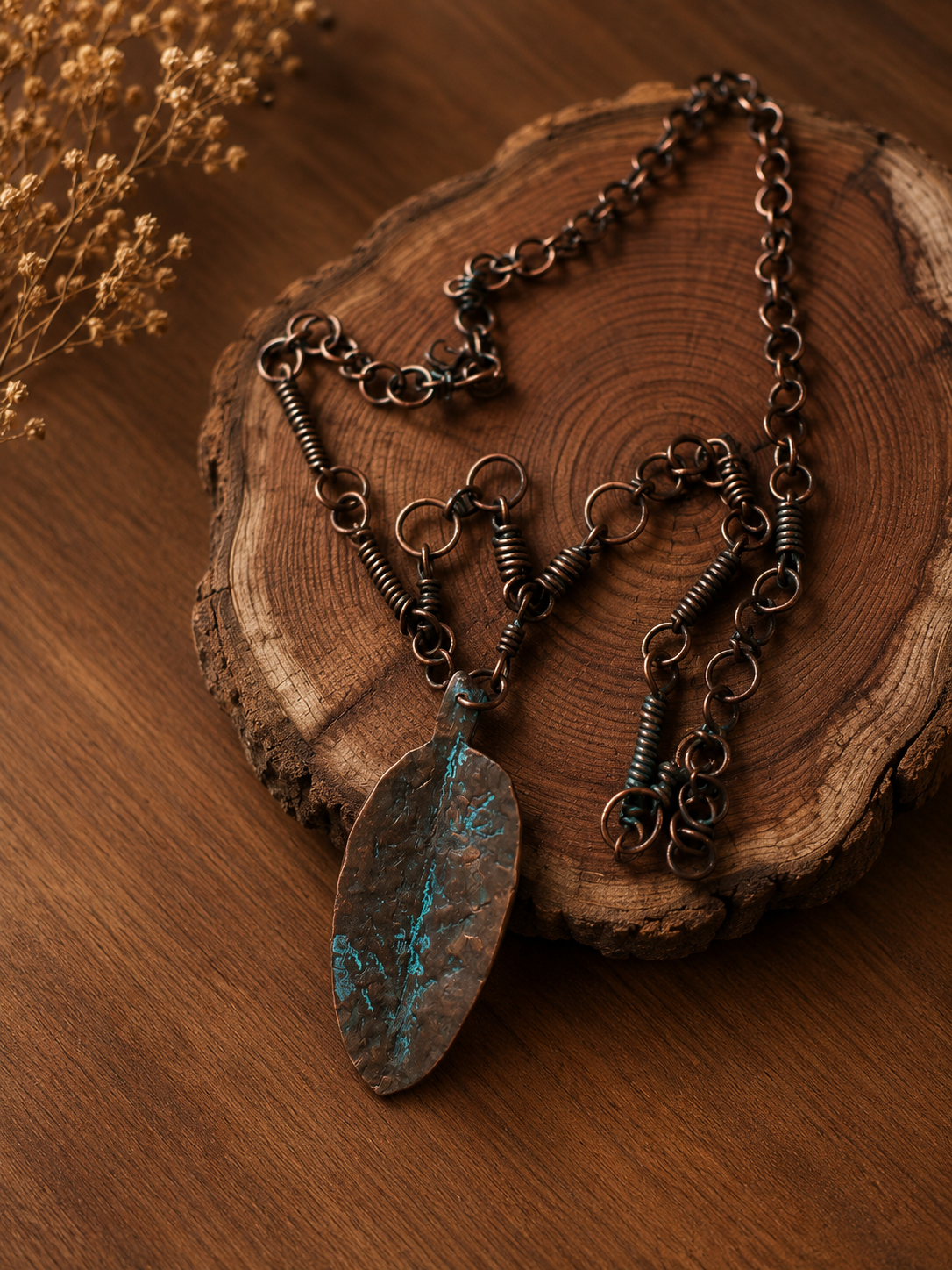 Copper leaf necklace