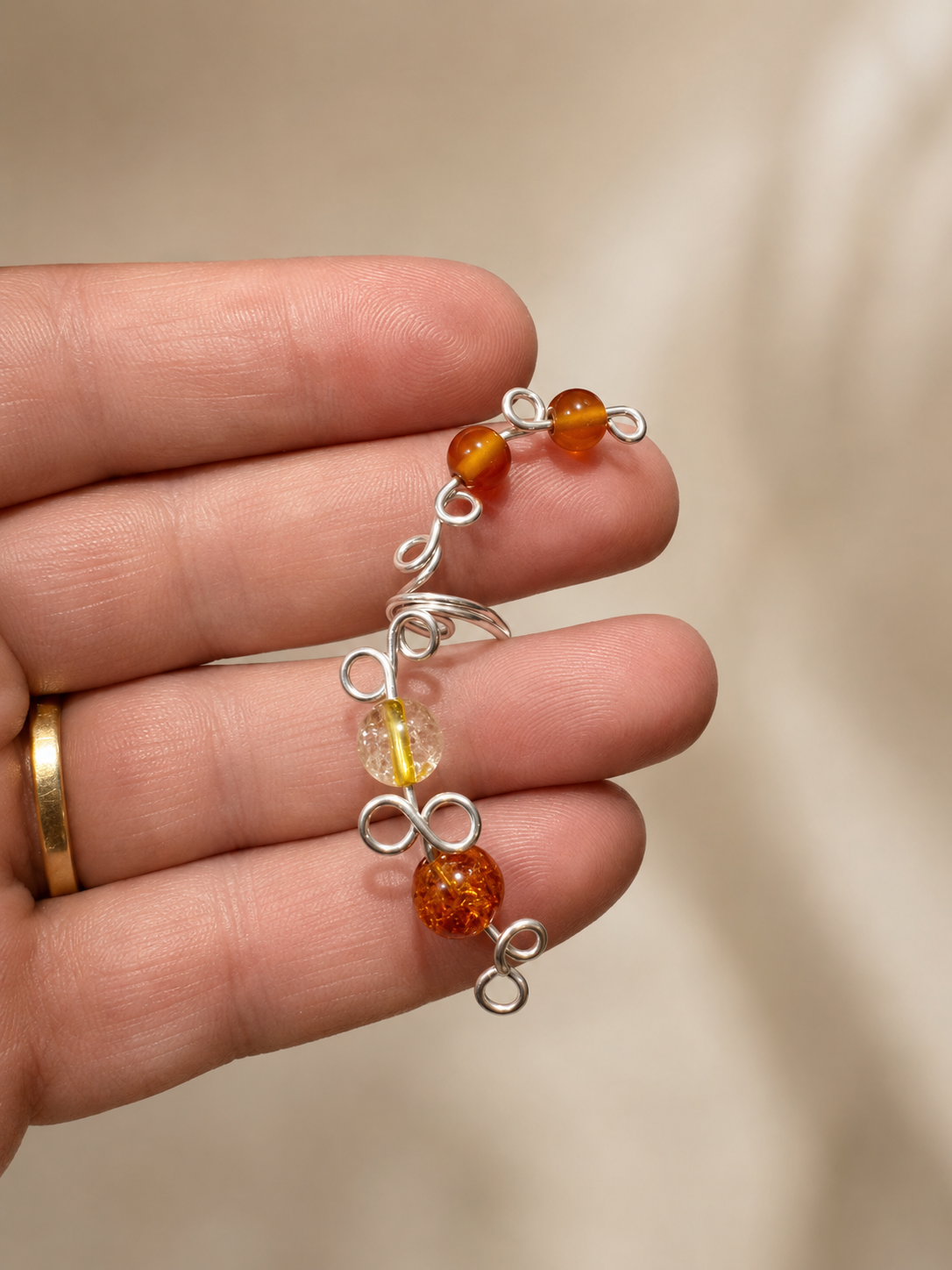 Sterling Silver Ear Cuff with Carnelian & Citrine Gemstones