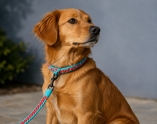 5Ft Turquoise & Red 4 Cord Love Heart Braided Paracord Dog Lead
