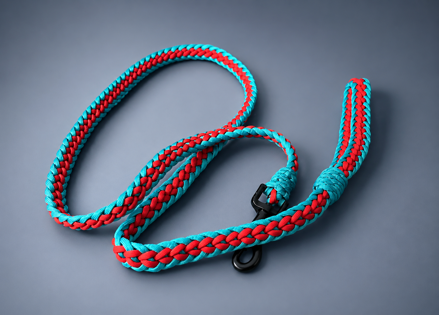 5Ft Turquoise & Red 4 Cord Love Heart Braided Paracord Dog Lead