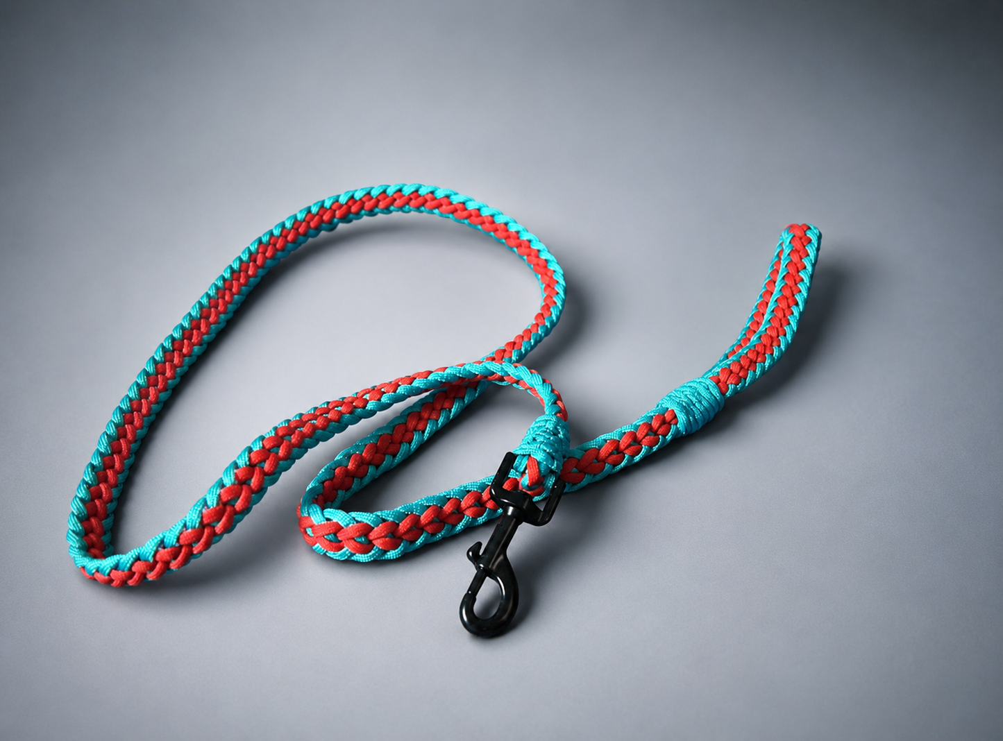5Ft Turquoise & Red 4 Cord Love Heart Braided Paracord Dog Lead