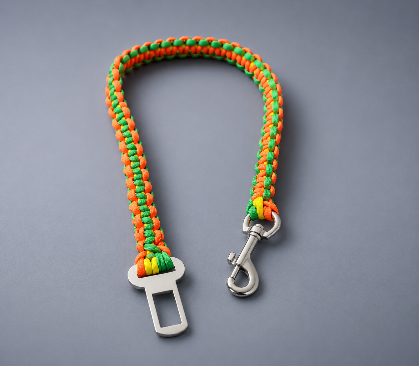 2Ft Yellow, Green & Orange Braided Paracord Car Safety Lead