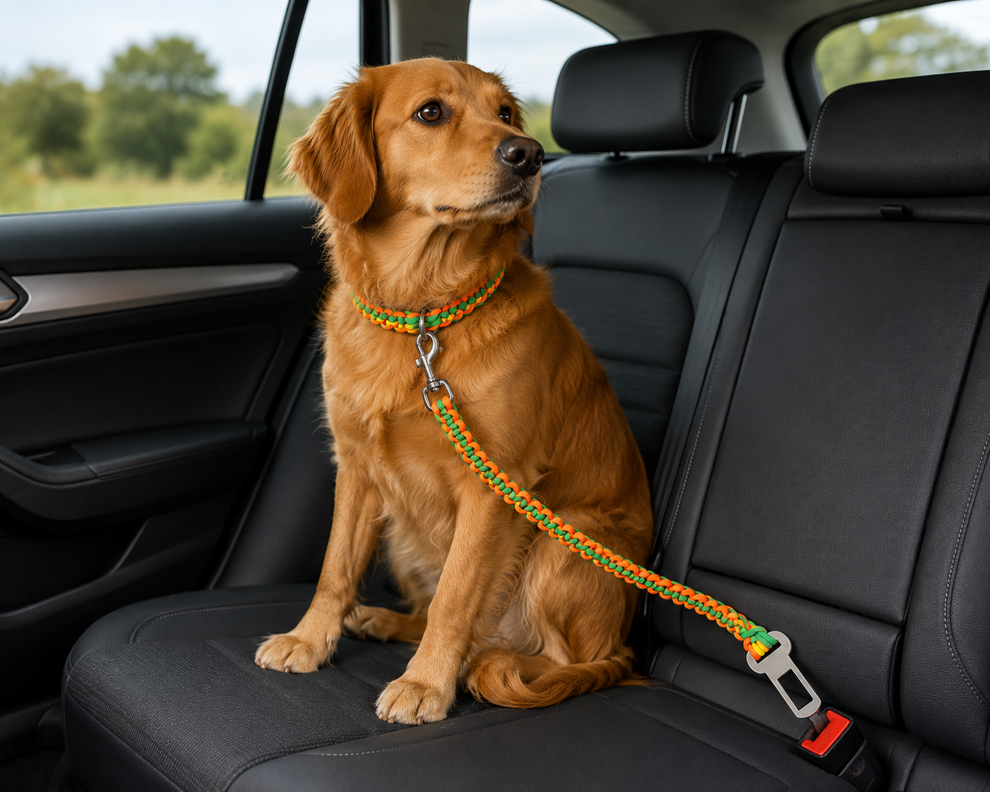 2Ft Yellow, Green & Orange Braided Paracord Car Safety Lead