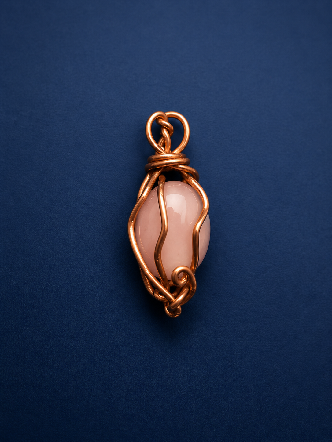 Rose quartz with Artistic Copper Wire Wrap pendant