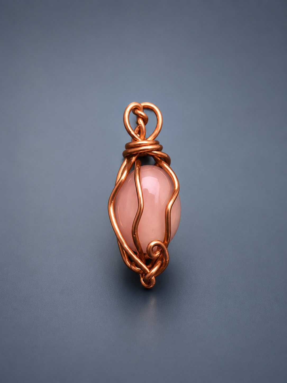 Rose quartz with Artistic Copper Wire Wrap pendant