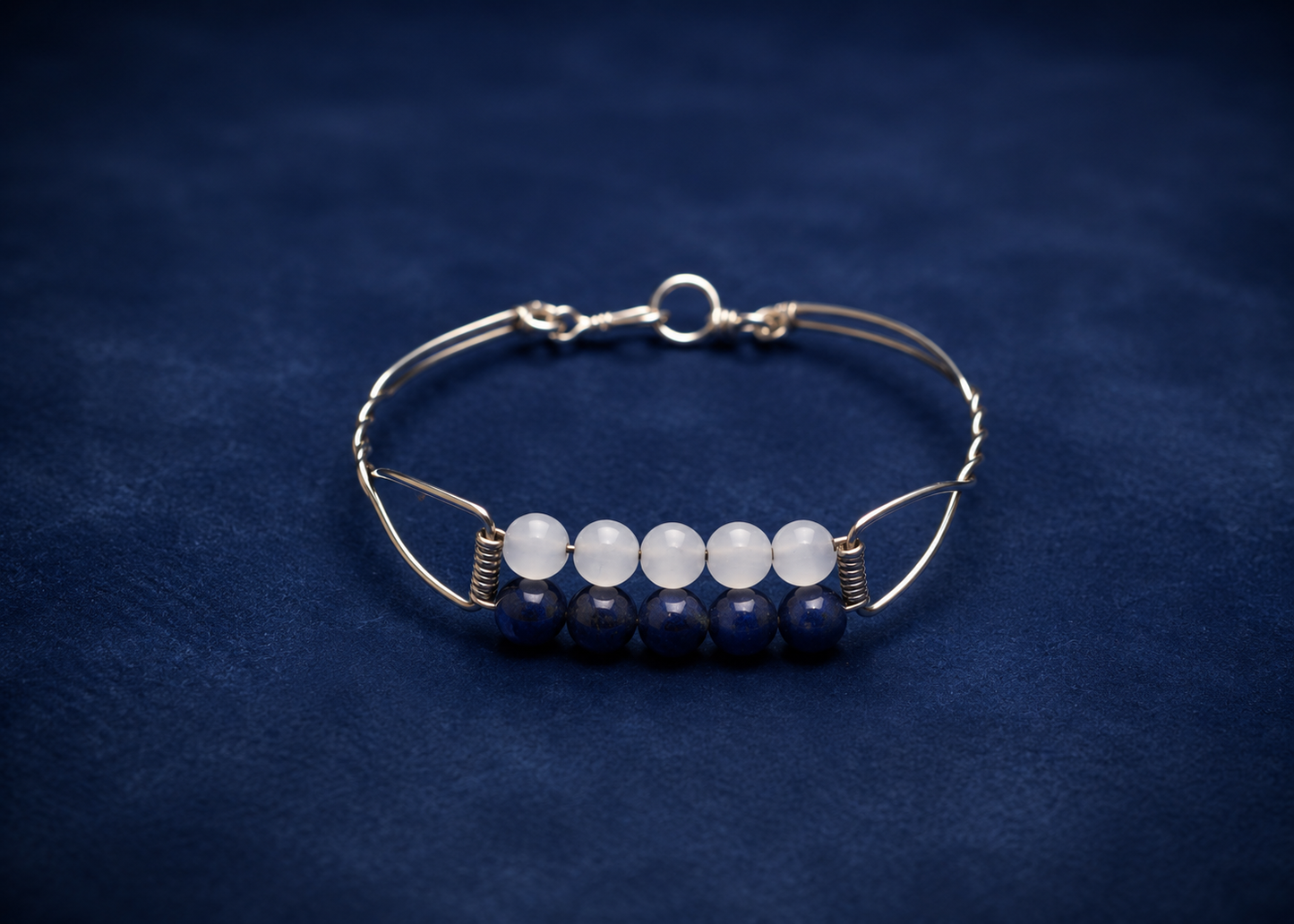 Sterling Silver Wire Wrapped Bangle with Moonstone & Iolite Gemstones