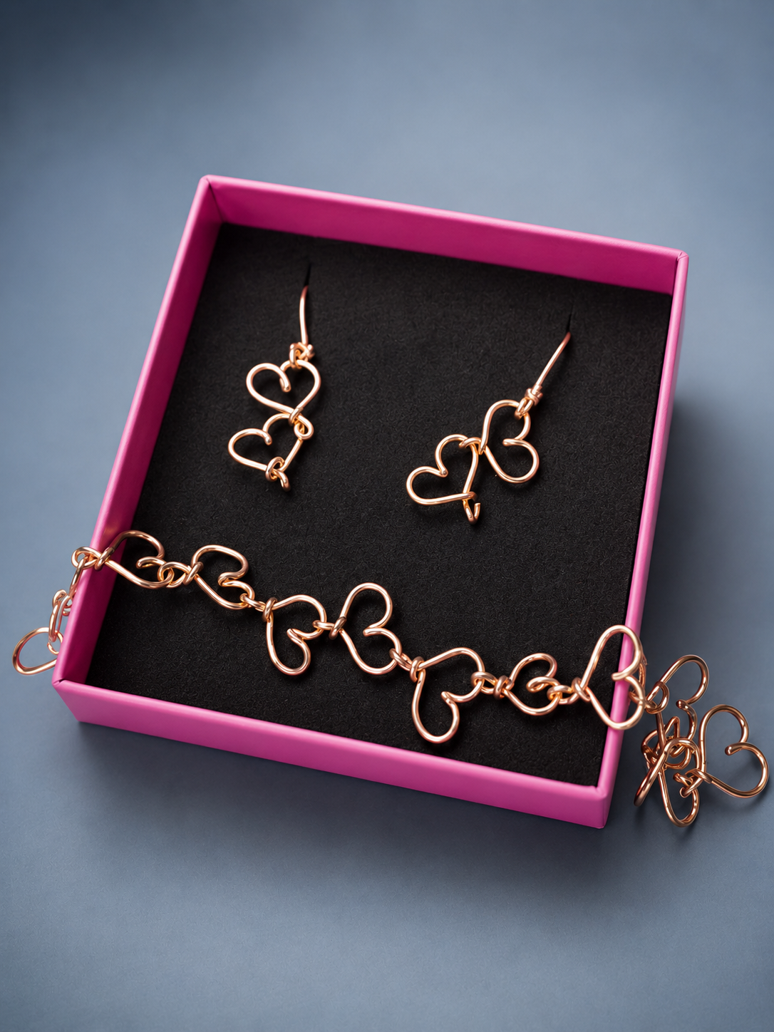 Handmade Copper Wire Heart Bracelet and Earring Set – Handmade Romantic Jewellery