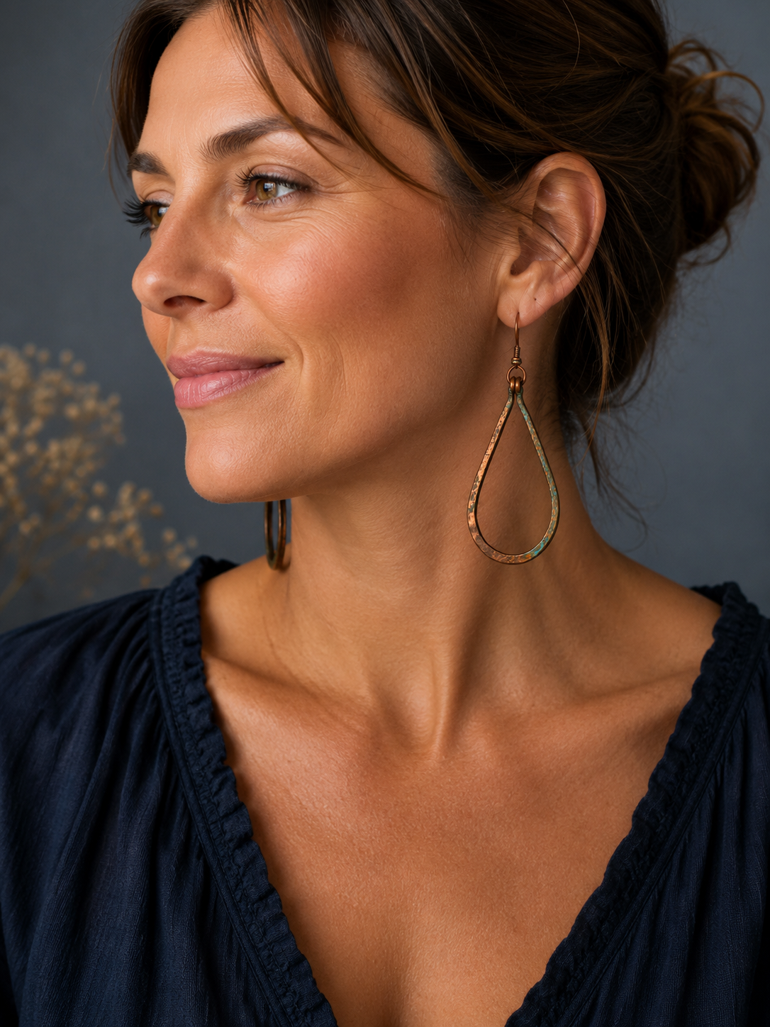 Recycled copper teardrop shaped earrings