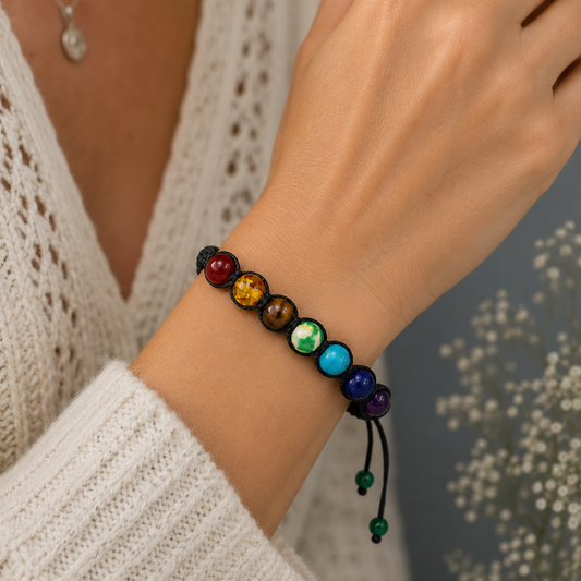 Seven Stone Chakra Bracelet with Adjustable Woven Cord