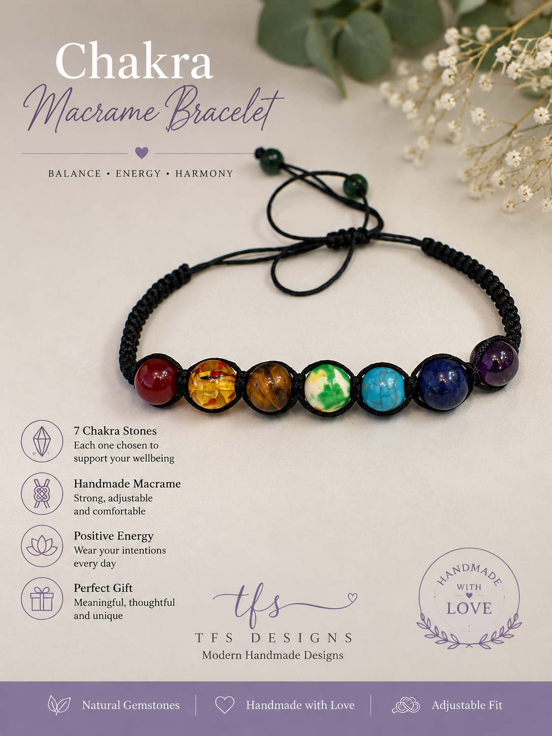 Seven Stone Chakra Bracelet with Adjustable Woven Cord (Copy)
