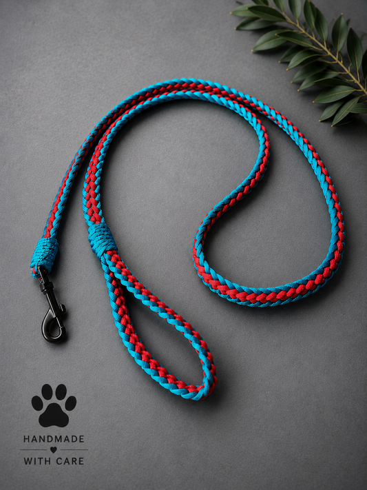 5Ft Blue & Red 4 cord love heart Braided Paracord Dog Lead