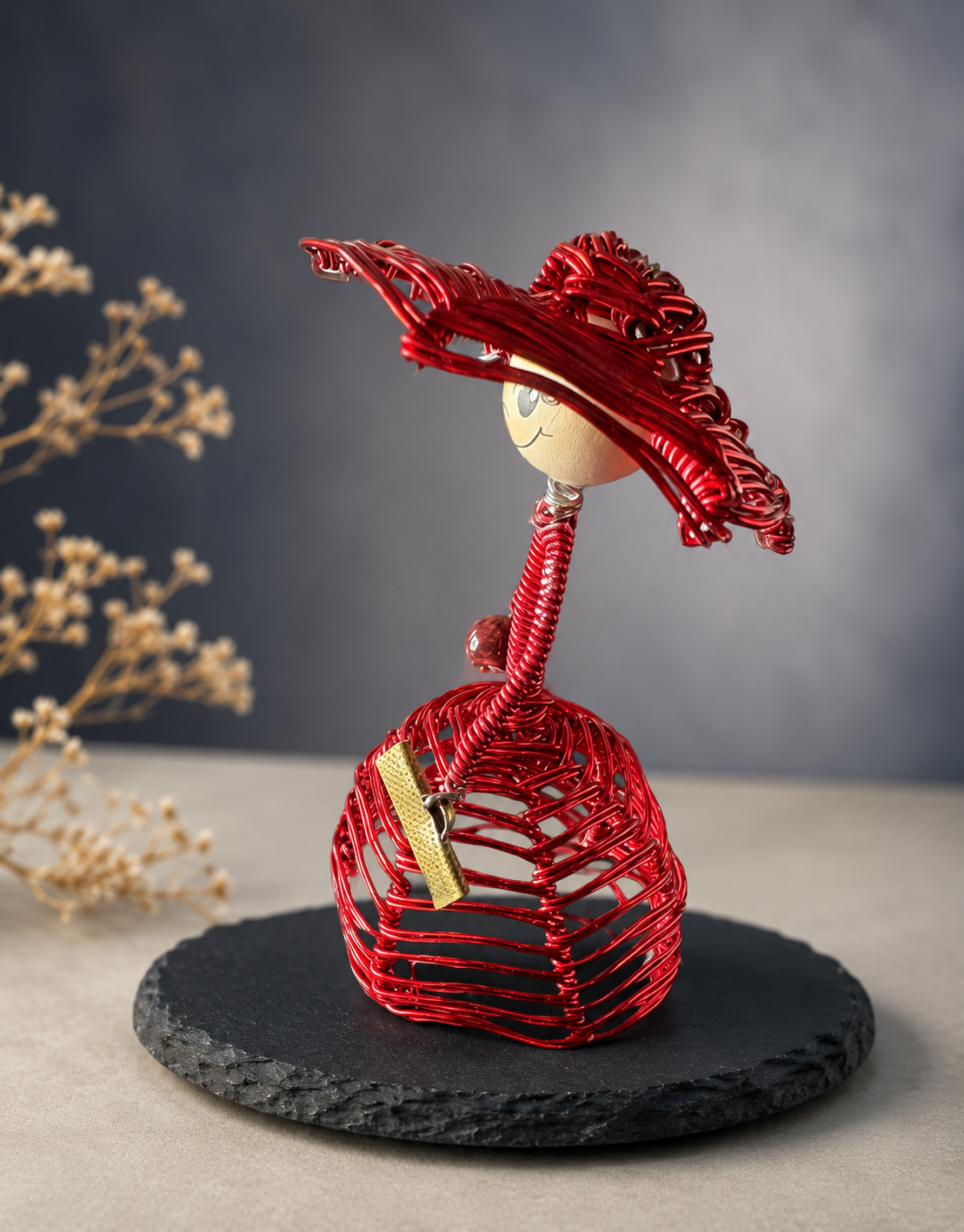 Happy Lady in Red – Wire Sculpture