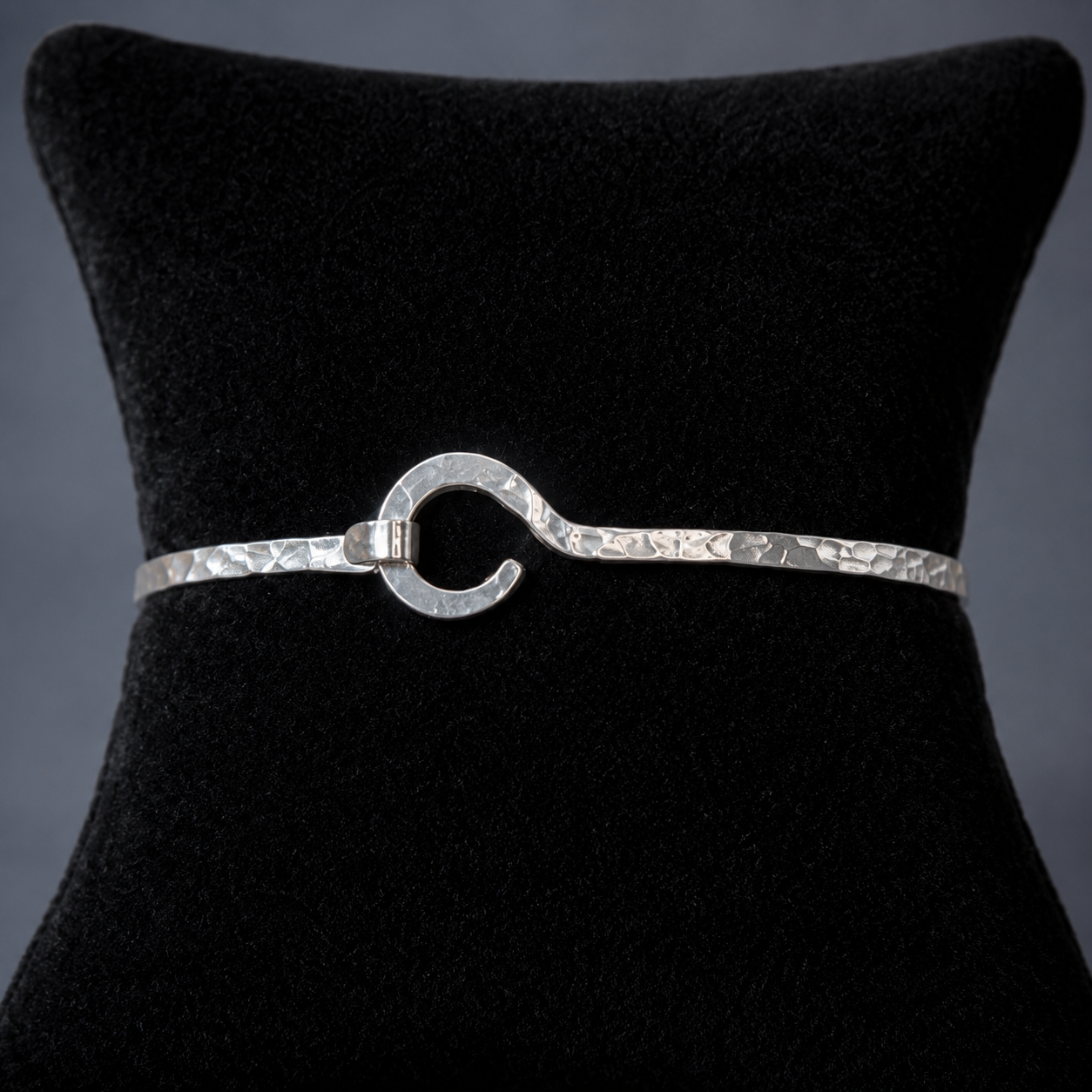 Sterling Silver Bangle with Hook and Eye Focal Point