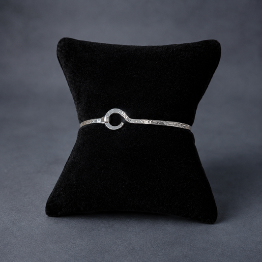 Sterling Silver Bangle with Hook and Eye Focal Point