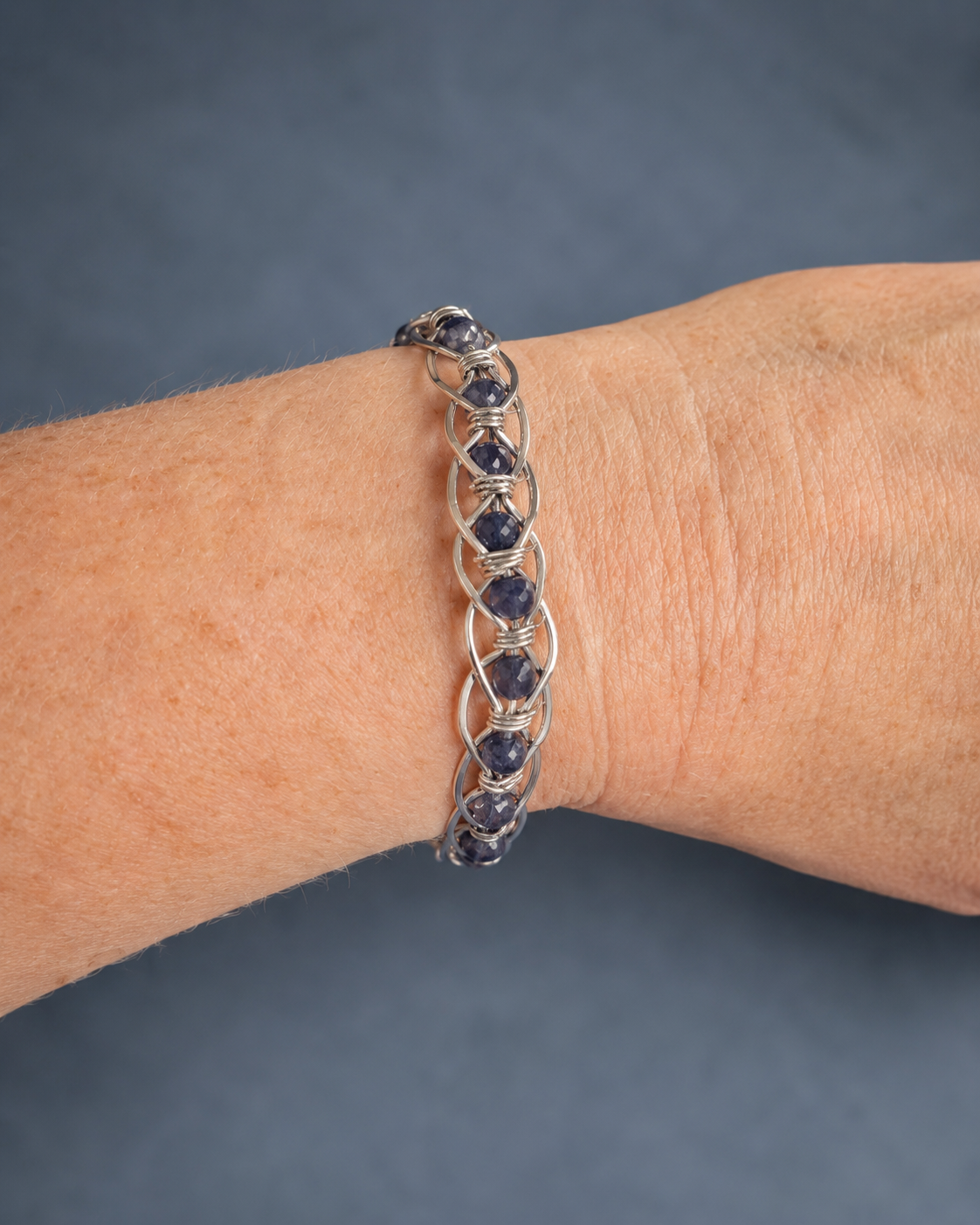 Sterling Silver Wire Wrapped Bangle with Iolite Gemstones