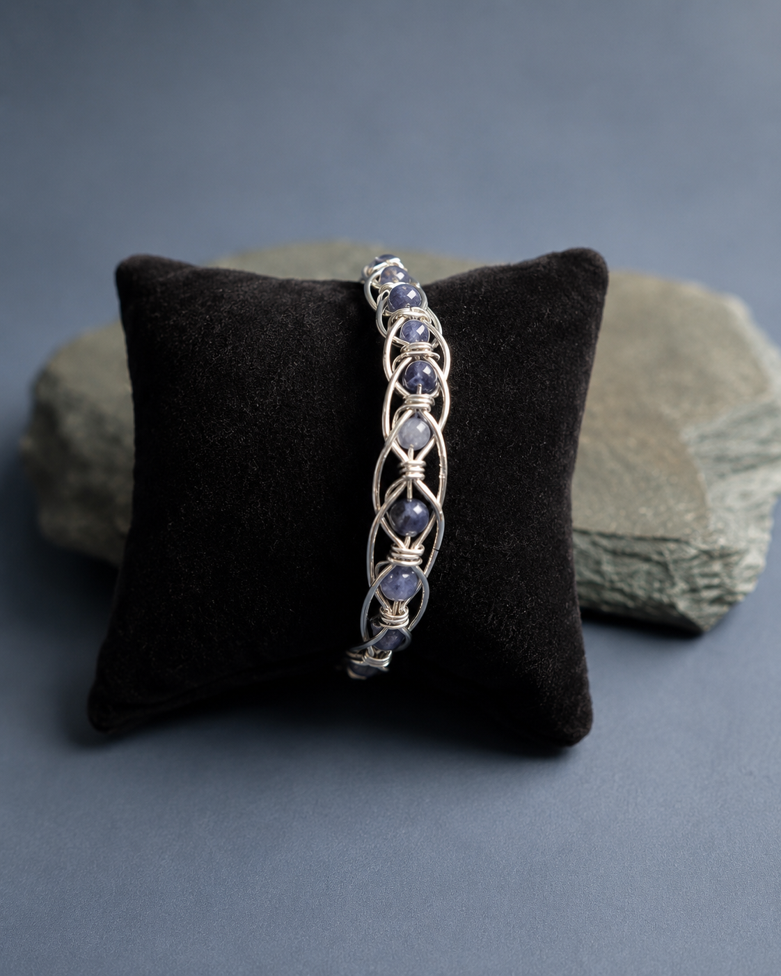 Sterling Silver Wire Wrapped Bangle with Iolite Gemstones