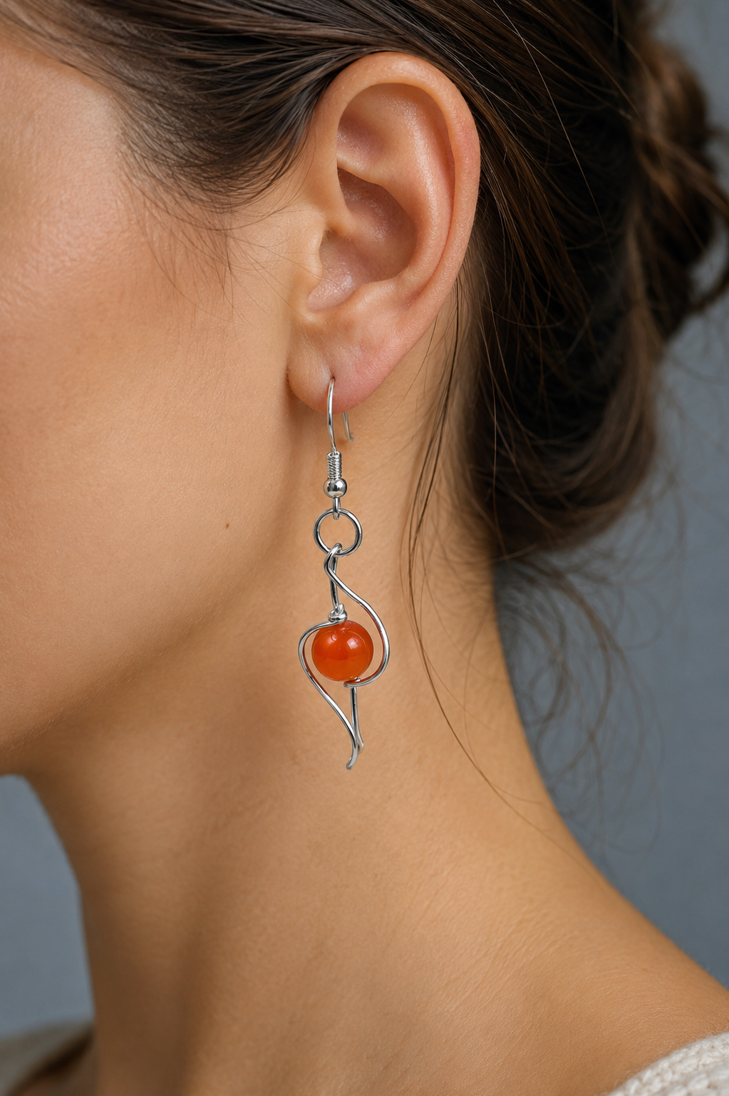 Sterling Silver Wire Earrings with Carnelian Gemstones