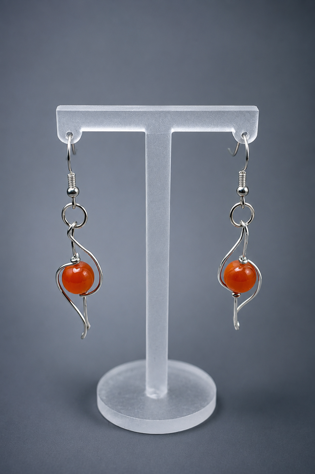 Sterling Silver Wire Earrings with Carnelian Gemstones