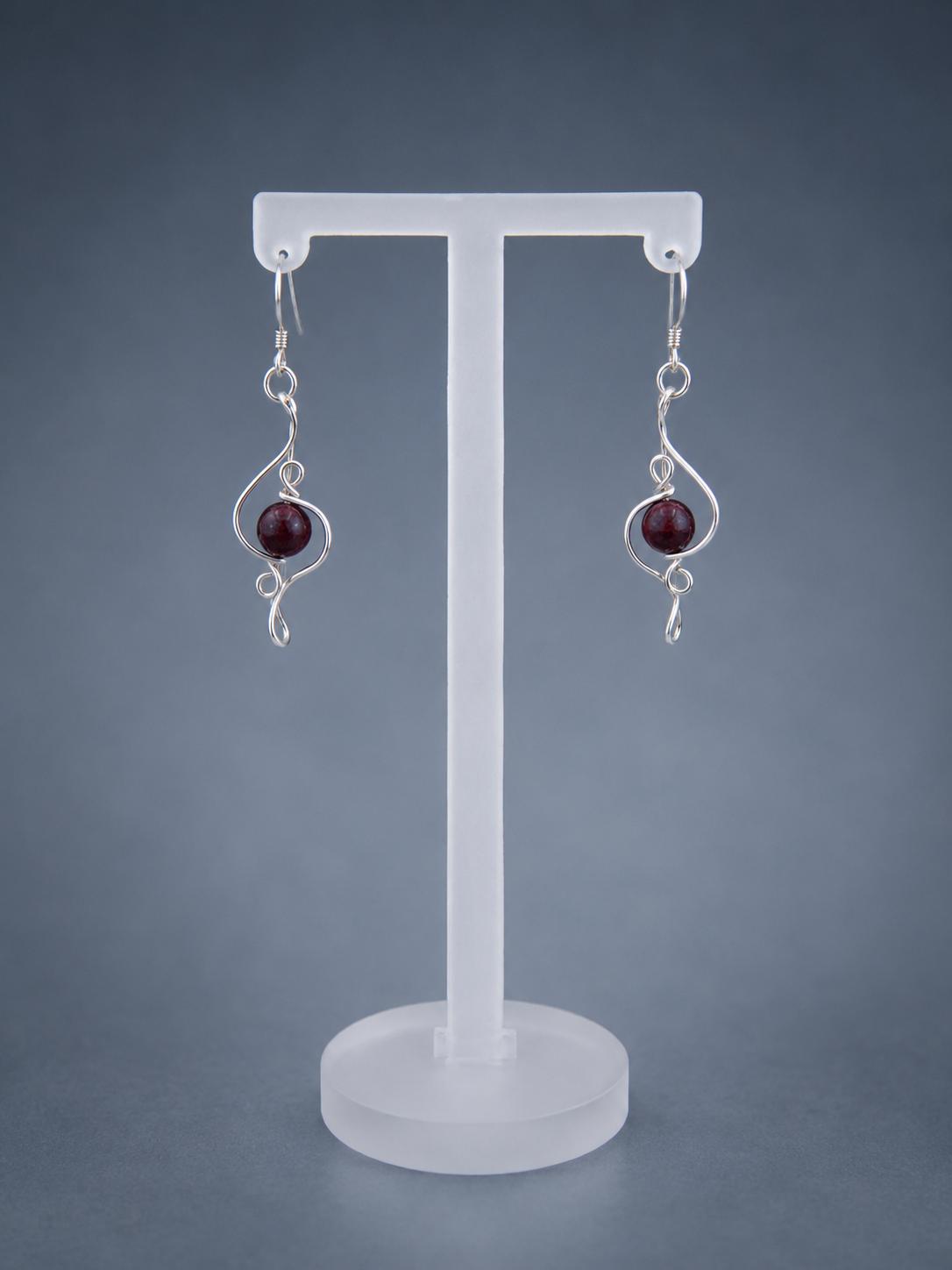 Sterling Silver Wire Drop Earring with 6mm Red Ruby Gemstone
