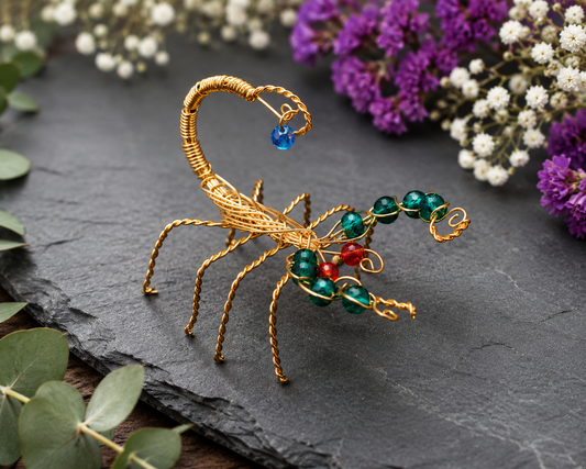 Copper Wire Scorpion Sculpture with Beads – Handmade Art Decor