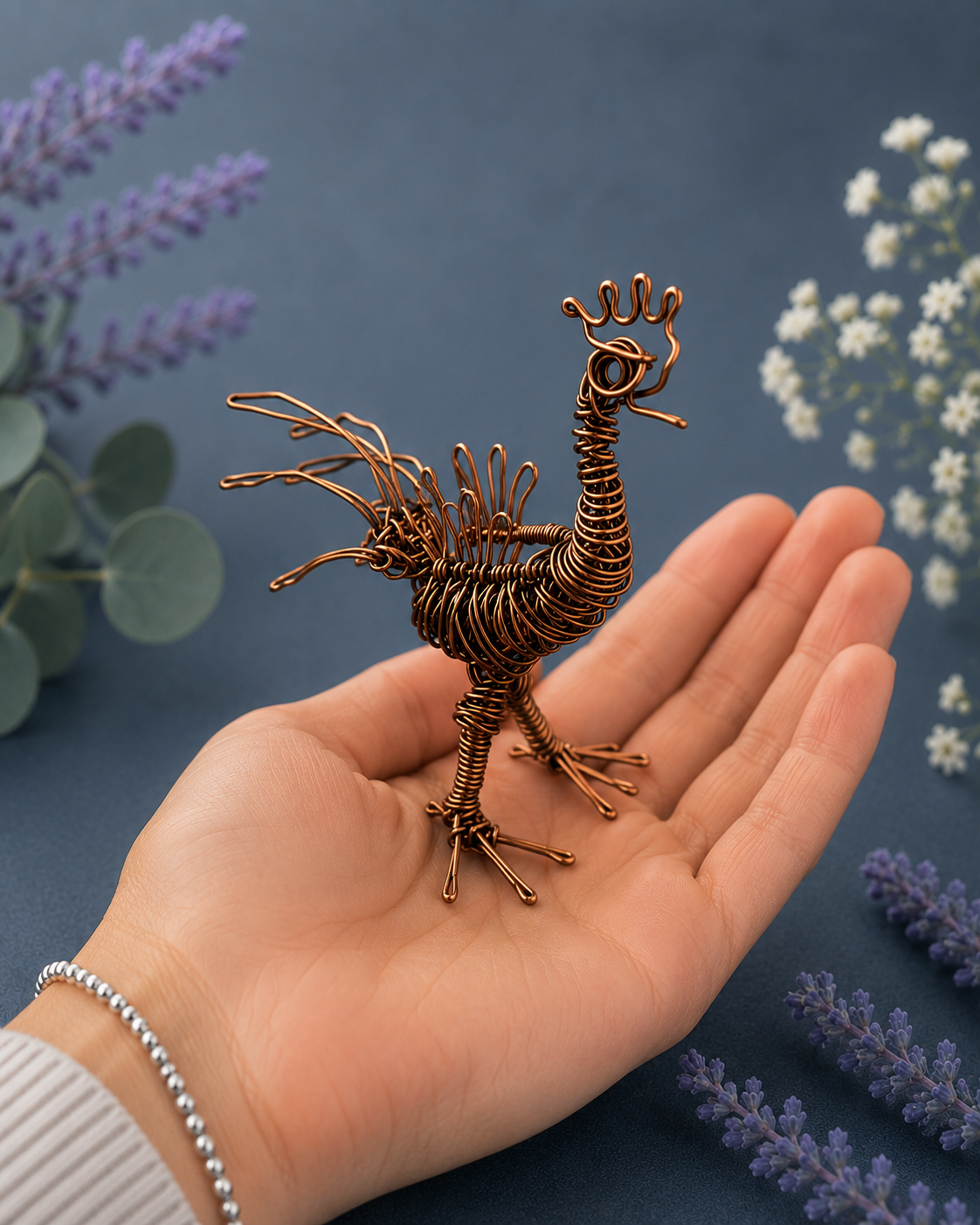 Copper Wire Rooster Sculpture – Handmade Art Decor