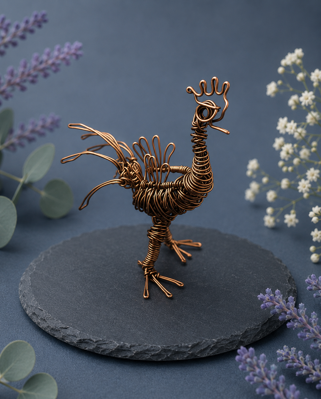 Copper Wire Rooster Sculpture – Handmade Art Decor