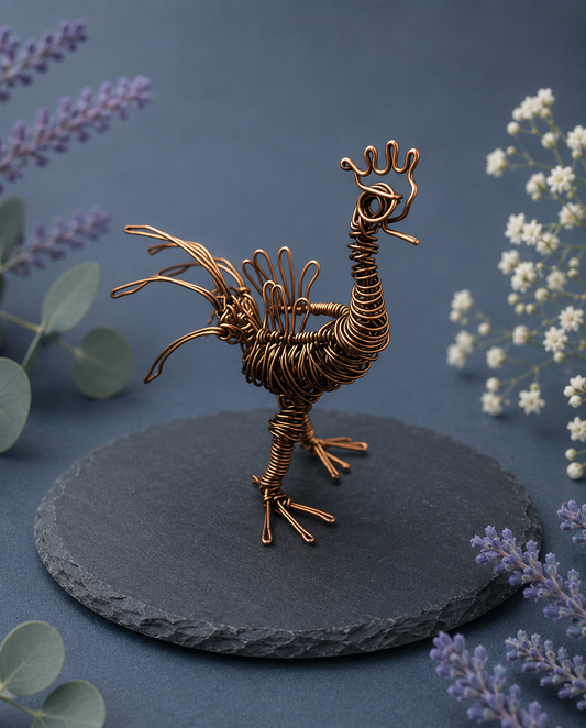 Copper Wire Rooster Sculpture – Handmade Art Decor