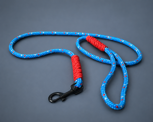 Blue & Red 4ft Rope Dog Leash with Reinforced Handle