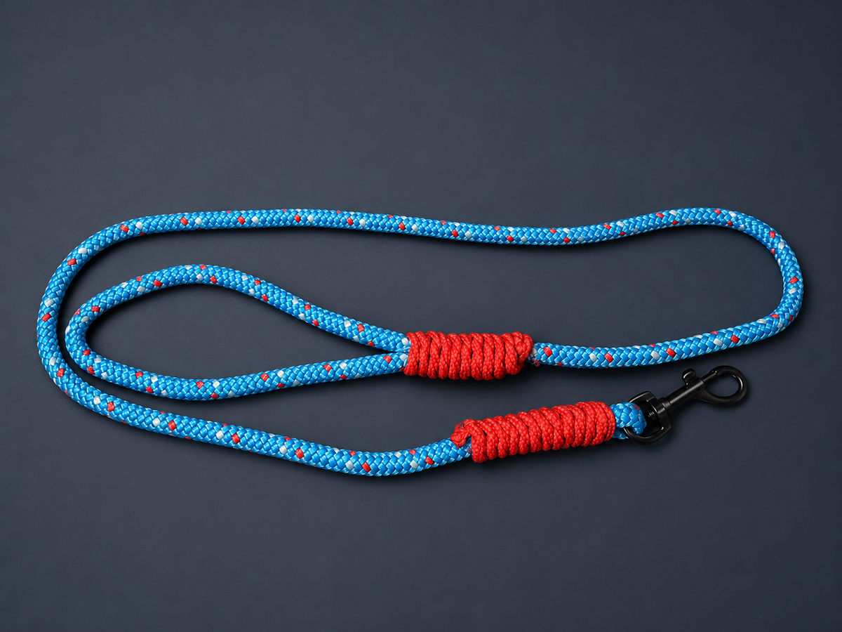 Blue & Red 4ft Rope Dog Leash with Reinforced Handle