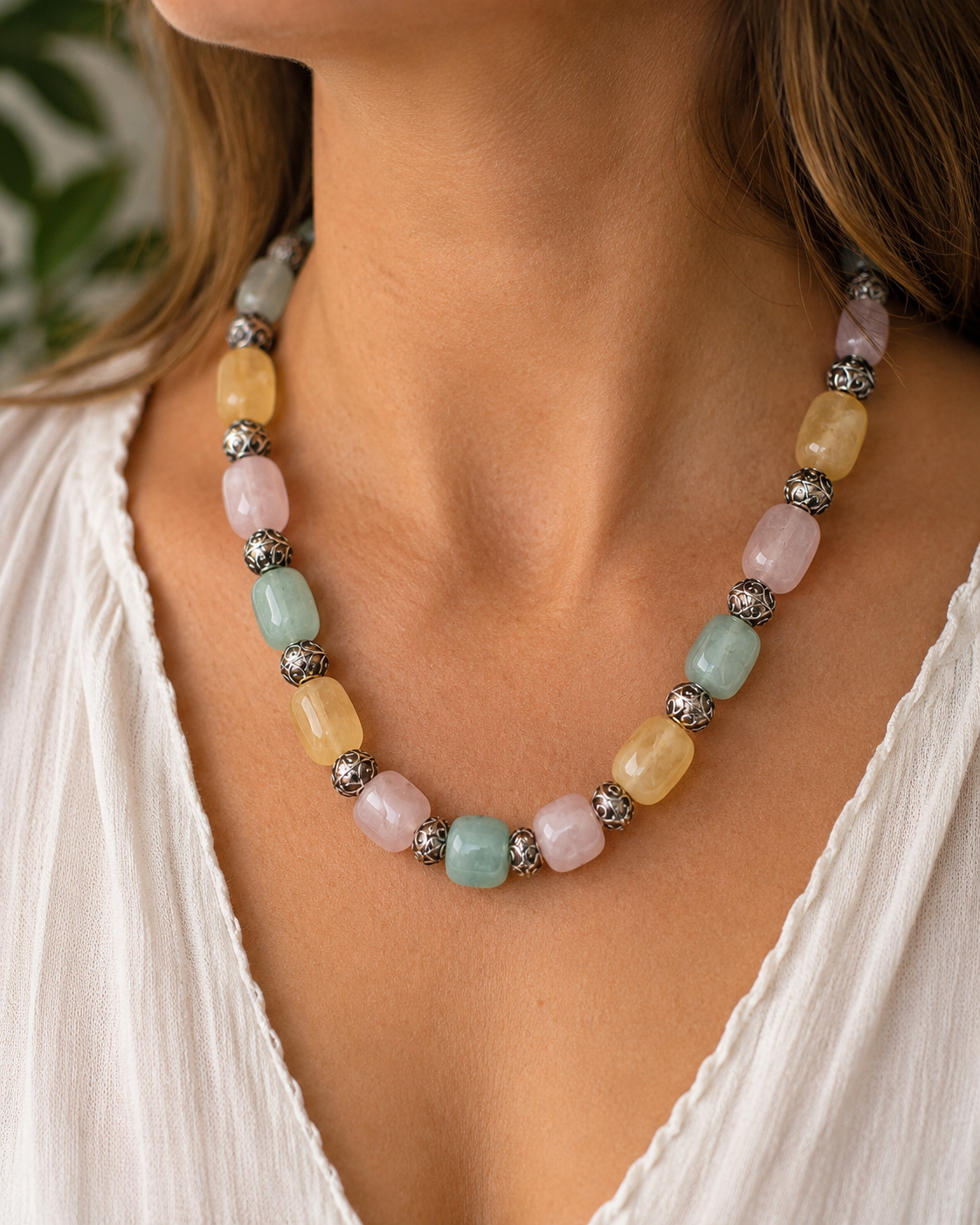 aventurine, citrine, rose quartz and milky quartz necklace