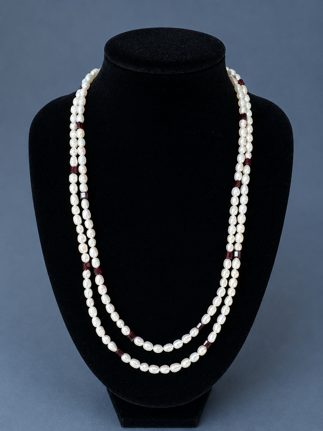 19" Pearl and Garnet Necklace with sterling silver clasp