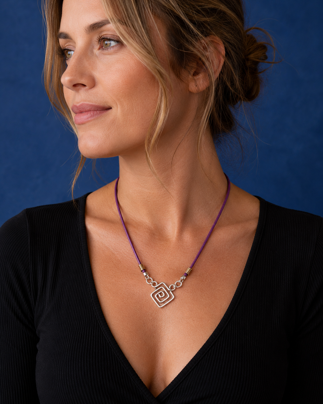 Sterling Silver Wire Diamond Pendant on Purple Leather Cord