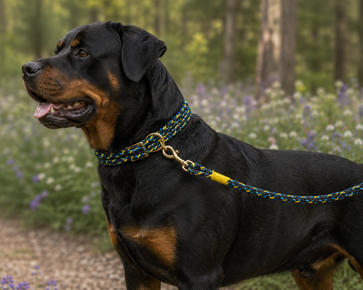 Blue & Yellow Hi Visibility Paracord Dog Collar and Leash Set