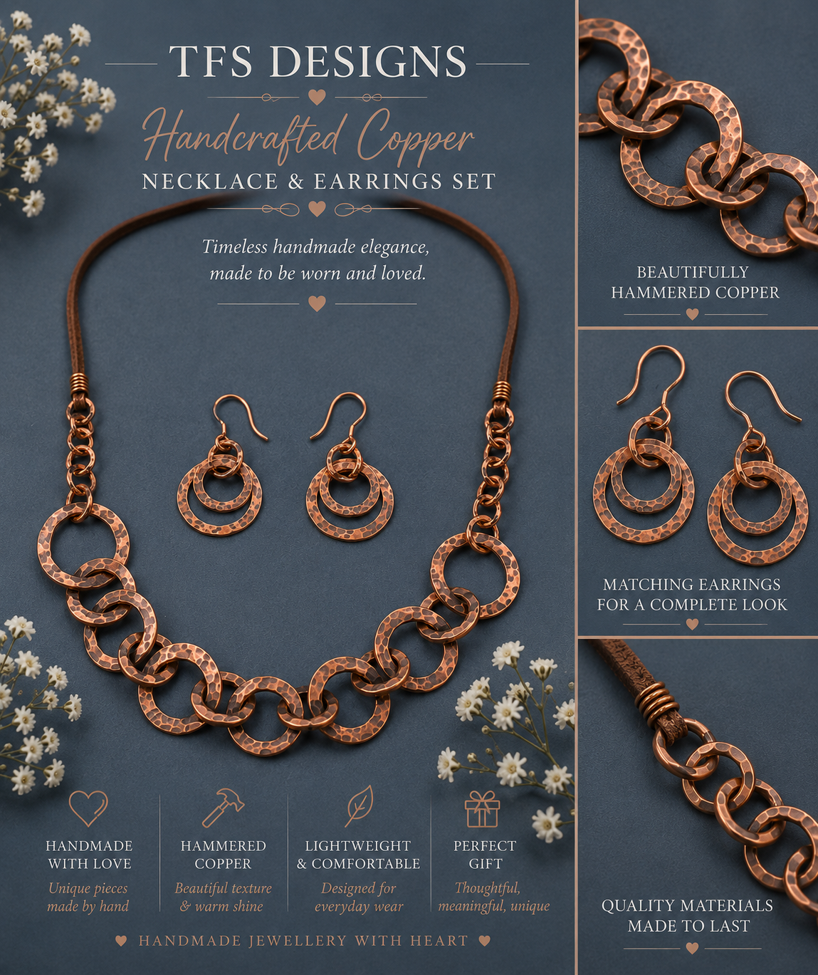 Copper Circle Necklace & Earring Set
