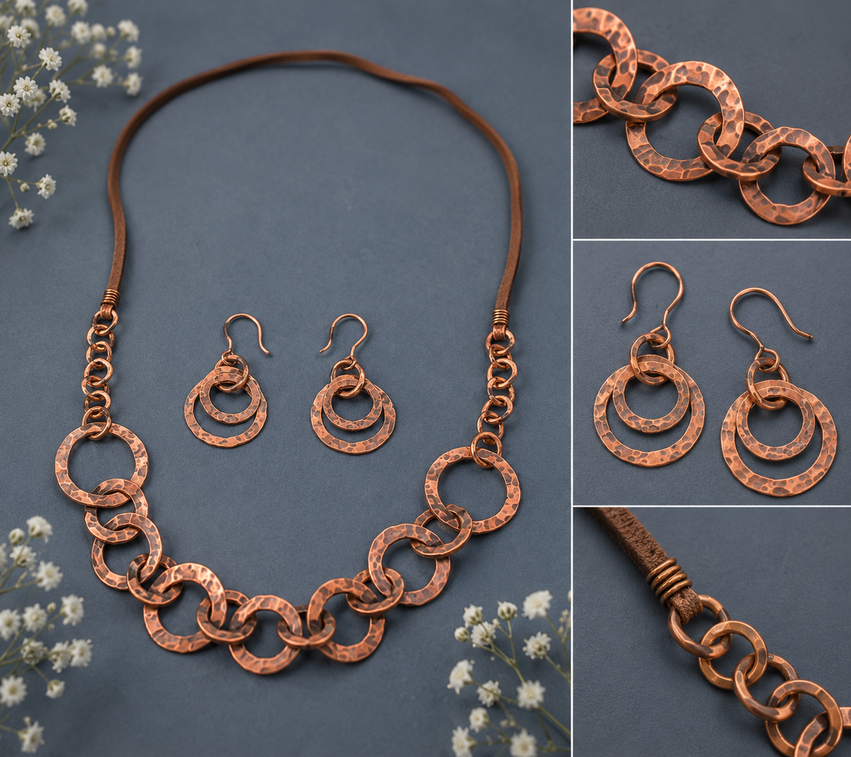 Copper Circle Necklace & Earring Set