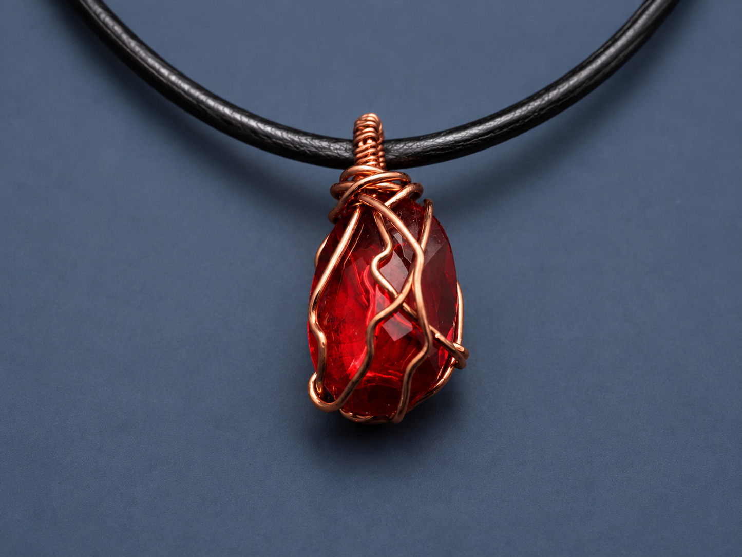 Copper Wire Wrapped Pendant with Ruby Alternative