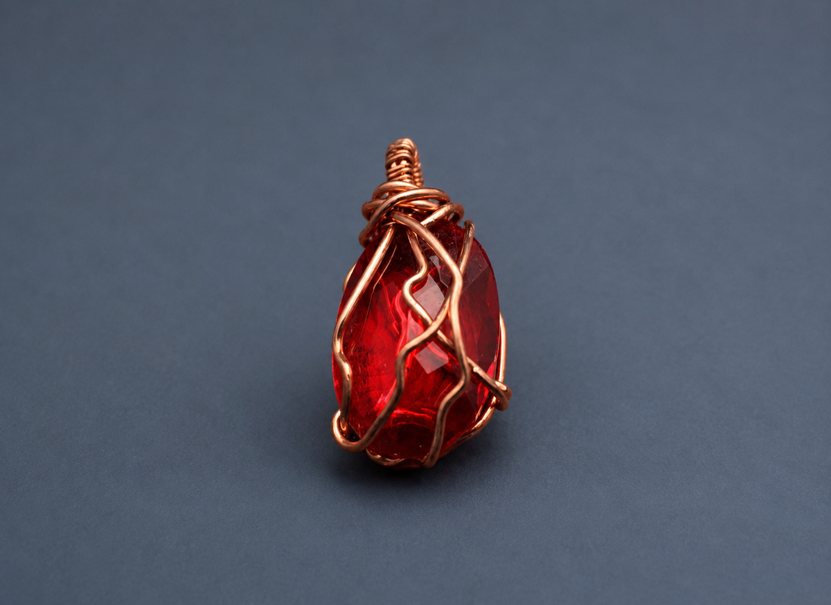 Copper Wire Wrapped Pendant with Ruby Alternative