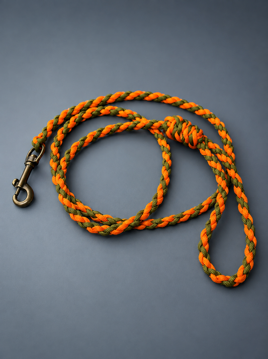 5ft 4 cord Orange & Green Braided Paracord Animal Lead