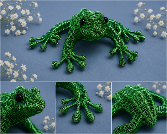 Green Wire Frog Sculpture