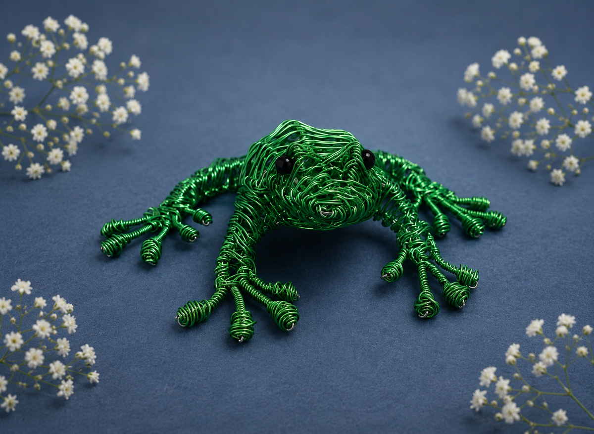 Green Wire Frog Sculpture