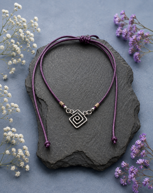 Sterling Silver Wire Diamond Pendant on Purple Leather Cord