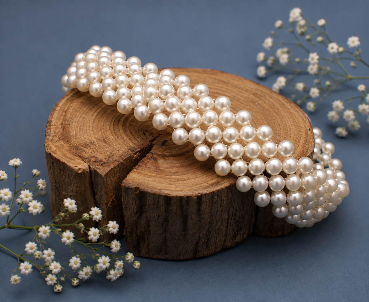 10" Pearl Wire Bun Wrap / Headband – Handmade Bridal Hair Accessory