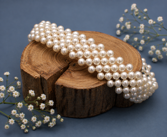10" Pearl Wire Bun Wrap / Headband – Handmade Bridal Hair Accessory