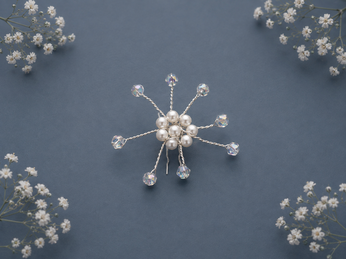 Faux Pearl, White and Silver Bead Wedding Bobby Pins – Set of 6