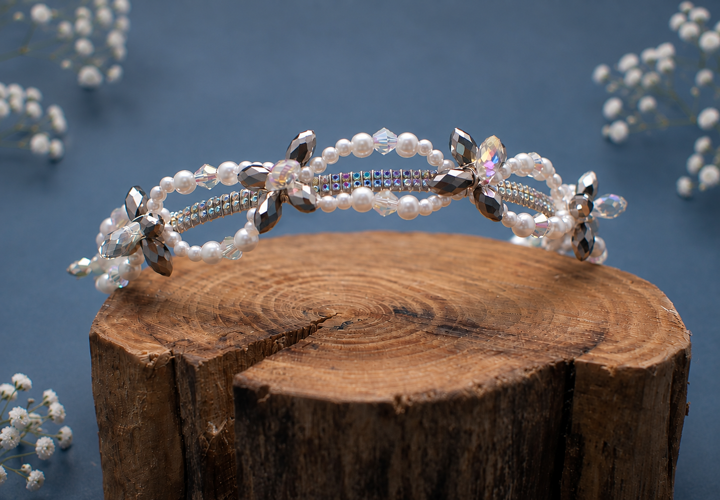 Faux Pearl & Rhinestone Handcrafted Bridal Tiara