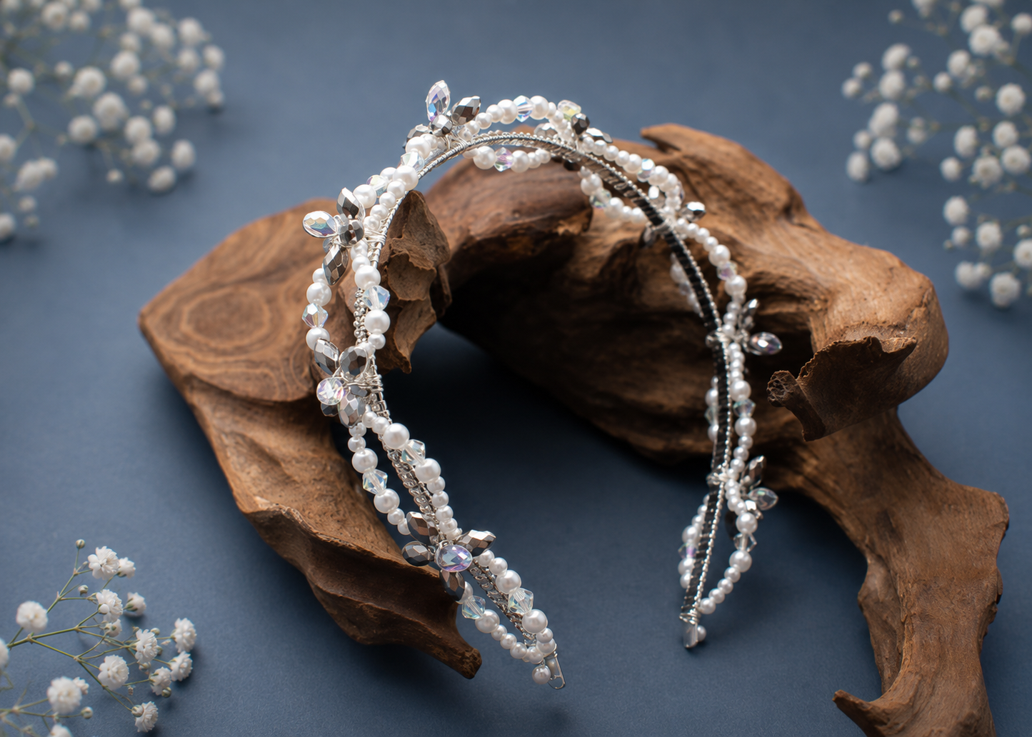 Faux Pearl & Rhinestone Handcrafted Bridal Tiara