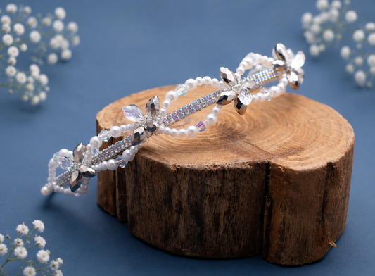 Faux Pearl & Rhinestone Handcrafted Bridal Tiara