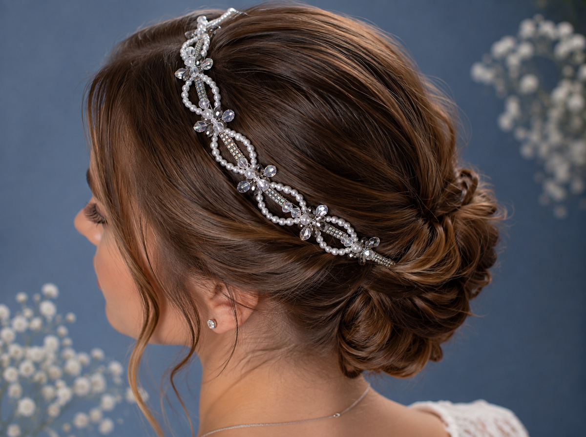 Faux Pearl & Rhinestone Handcrafted Bridal Tiara