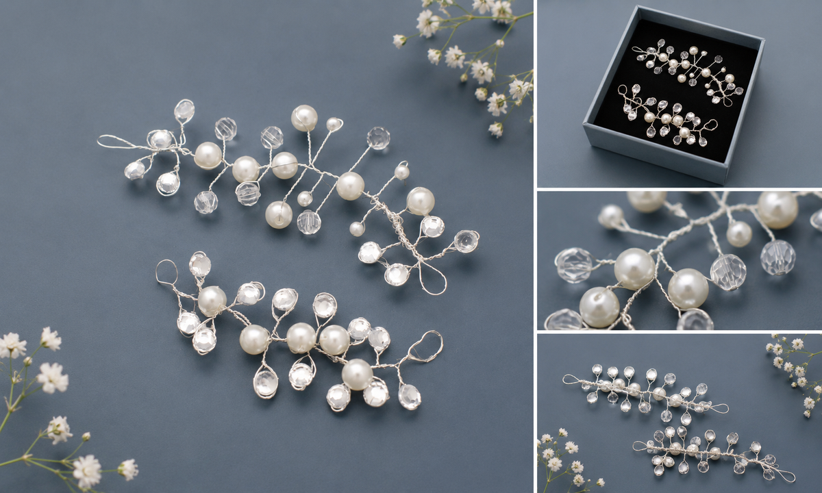 Pearl & Diamanté Wire Branch Hair Clips (Set of 2)