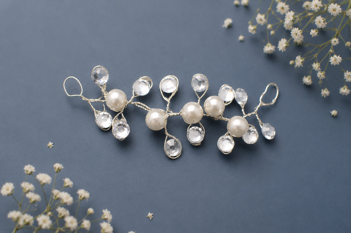 Pearl & Diamanté Wire Branch Hair Clips (Set of 2)